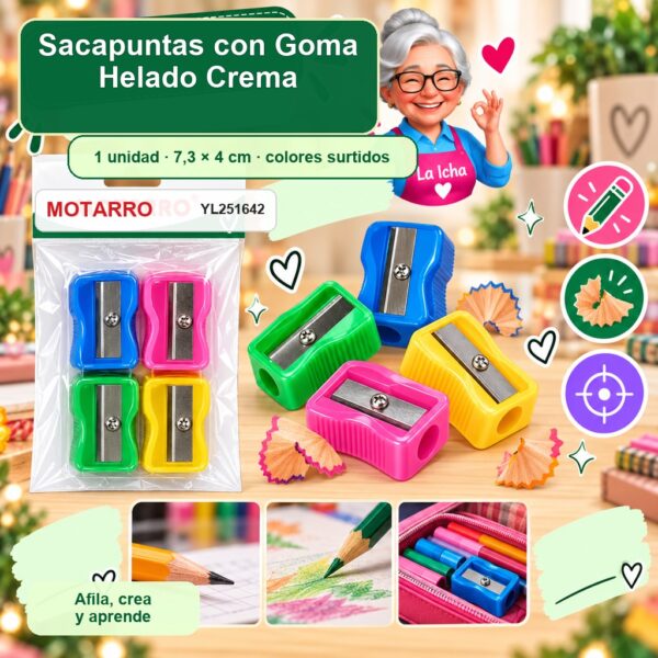 RI-0007311 Sacapuntas con Goma Motarro Helado Crema