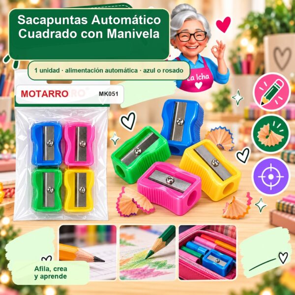 RI-0007327 Sacapuntas Automático Motarro Cuadrado con Manivela