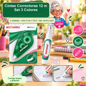 RI-0007370 Cintas Correctoras Motarro 12 m Set 3 Colores