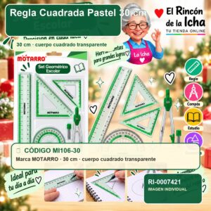 RI-0007421 Regla Cuadrada Pastel Motarro 30 cm