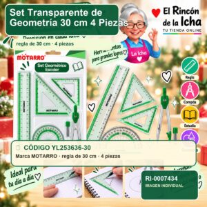 Set Transparente de Geometría Motarro 30 cm 4 Piezas