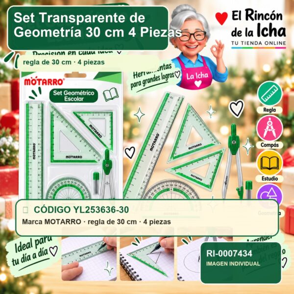 RI-0007434 Set Transparente de Geometría Motarro 30 cm 4 Piezas