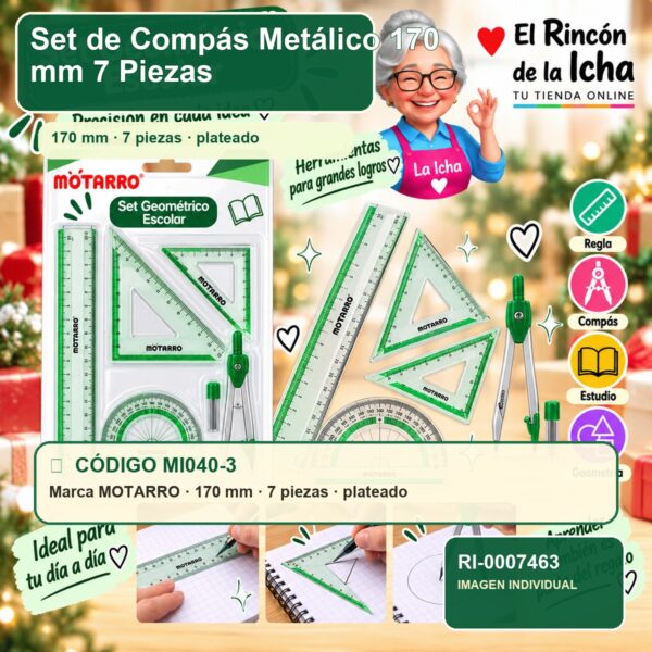 RI-0007463 Set de Compás Metálico Motarro 170 mm 7 Piezas