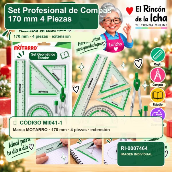 RI-0007464 Set Profesional de Compás Motarro 170 mm 4 Piezas