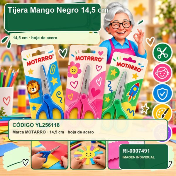 RI-0007491 Tijera Motarro Mango Negro 14,5 cm