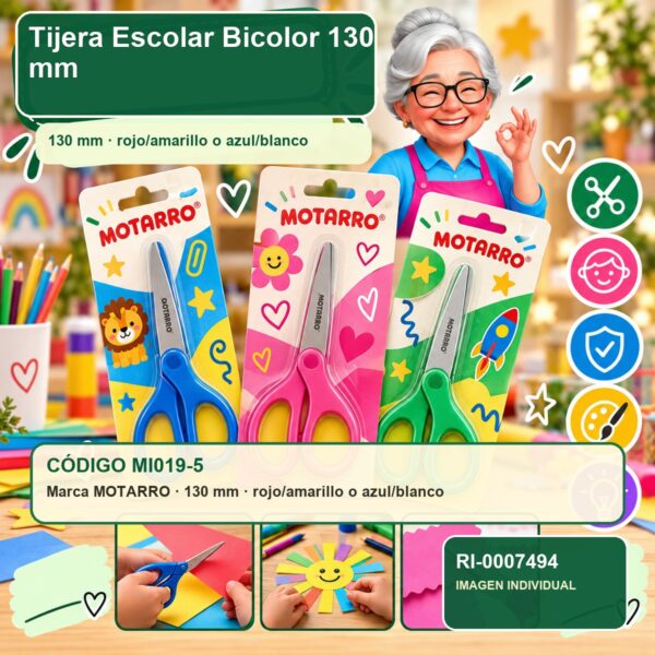 RI-0007494 Tijera Escolar Bicolor Motarro 130 mm