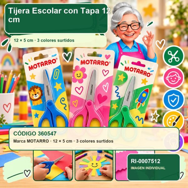 RI-0007512 Tijera Escolar Motarro con Tapa 12 cm