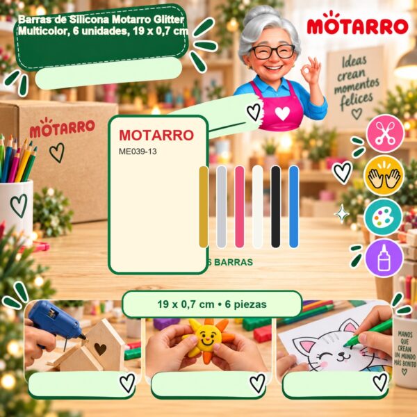 RI-0007575 Barras de Silicona Motarro Glitter Multicolor, 6 unidades, 19 x 0,7 cm