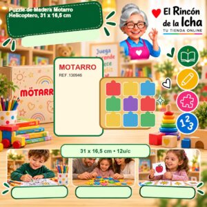 RI-0007664 Puzzle de Madera Motarro Helicoptero, 31 x 16,5 cm