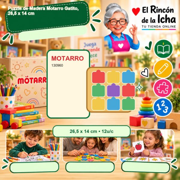 RI-0007674 Puzzle de Madera Motarro Gatito, 26,5 x 14 cm