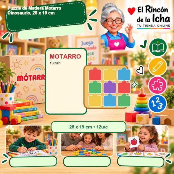 RI-0007675 Puzzle de Madera Motarro Dinosaurio, 28 x 19 cm