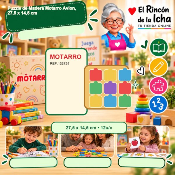 RI-0007676 Puzzle de Madera Motarro Avion, 27,5 x 14,5 cm