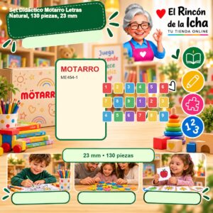 RI-0007683 Set Didáctico Motarro Letras Natural, 130 piezas, 23 mm