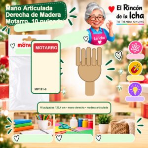 RI-0007815 Mano Articulada Derecha de Madera Motarro, 10 pulgadas