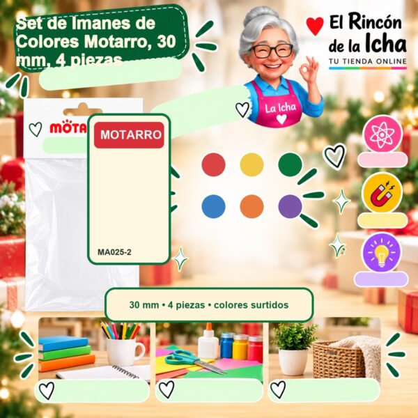 RI-0007826 Set de Imanes de Colores Motarro, 30 mm, 4 piezas
