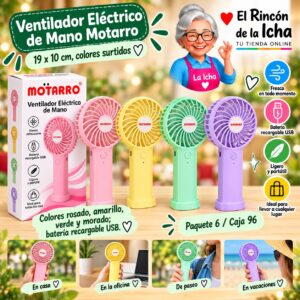 RI-0007832 Ventilador Eléctrico de Mano Motarro, 19 x 10 cm, colores surtidos