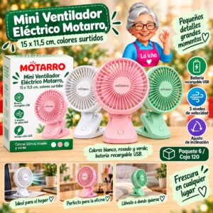 RI-0007833 Mini Ventilador Eléctrico Motarro, 15 x 11,5 cm, colores surtidos
