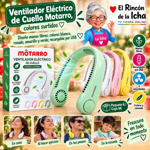 Ventilador Eléctrico de Cuello Motarro, colores surtidos