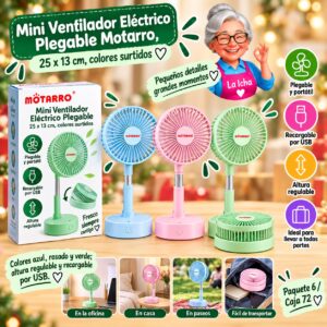 RI-0007835 Mini Ventilador Eléctrico Plegable Motarro, 25 x 13 cm, colores surtidos
