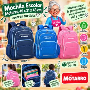 RI-0007842 Mochila Escolar Motarro, 40 x 21 x 43 cm, colores surtidos