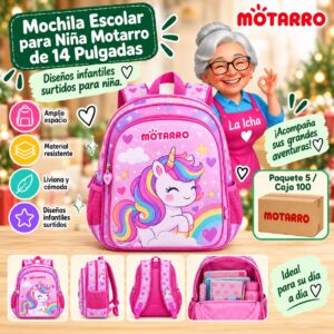 RI-0007843 Mochila Escolar para Niña Motarro de 14 Pulgadas