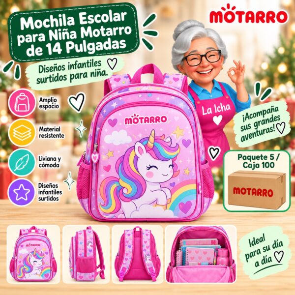 Mochila Escolar para Niña Motarro de 14 Pulgadas