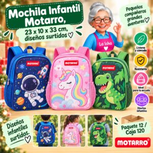 RI-0007844 Mochila Infantil Motarro, 23 x 10 x 33 cm, diseños surtidos