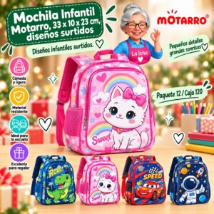 RI-0007845 Mochila Infantil Motarro, 33 x 10 x 23 cm, diseños surtidos