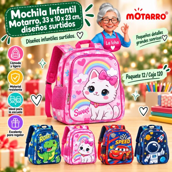 Mochila Infantil Motarro, 33 x 10 x 23 cm, diseños surtidos
