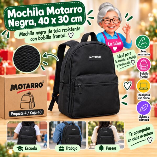 Mochila Motarro Negra, 40 x 30 cm