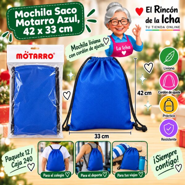 Mochila Saco Motarro Azul, 42 x 33 cm