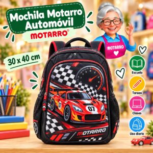 RI-0007850 Mochila Infantil Motarro Automóvil, 30 x 40 cm