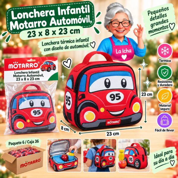 Lonchera Infantil Motarro Automóvil, 23 x 8 x 23 cm