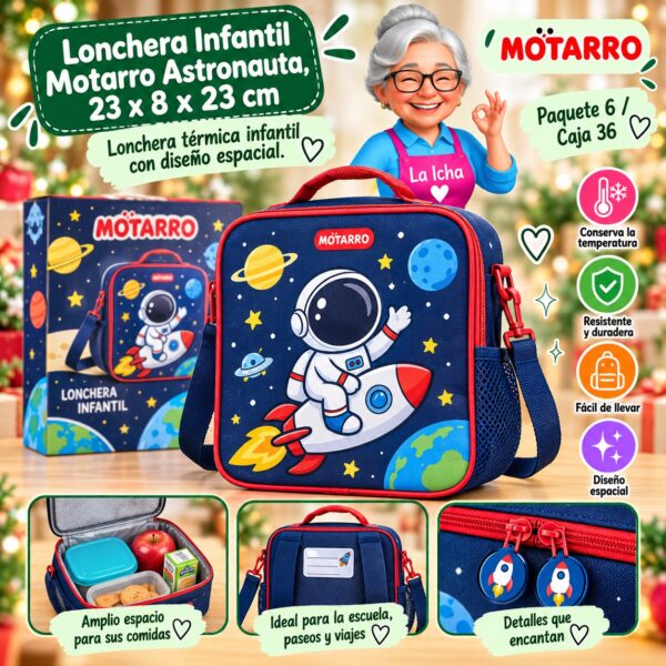 Lonchera Infantil Motarro Astronauta, 23 x 8 x 23 cm