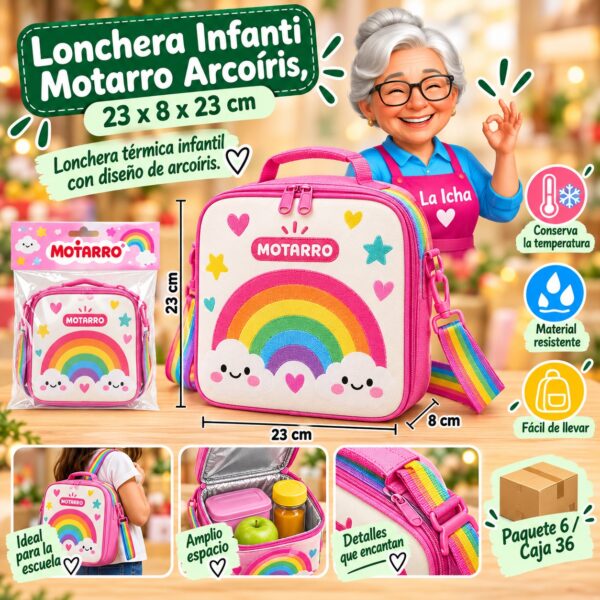Lonchera Infantil Motarro Arcoíris, 23 x 8 x 23 cm