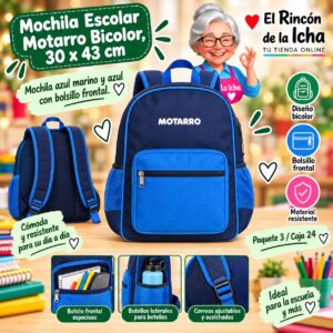 RI-0007855 Mochila Escolar Motarro Bicolor, 30 x 43 cm