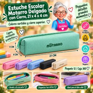 RI-0007858 Estuche Escolar Motarro Delgado con Cierre, 21 x 4 x 4 cm