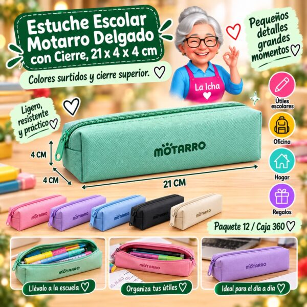Estuche Escolar Motarro Delgado con Cierre, 21 x 4 x 4 cm