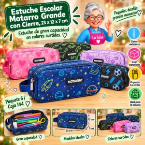 RI-0007859 Estuche Escolar Motarro Grande con Cierre, 23 x 12 x 7 cm
