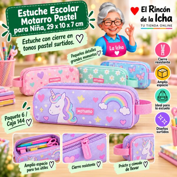 Estuche Escolar Motarro Pastel para Niña, 29 x 10 x 7 cm