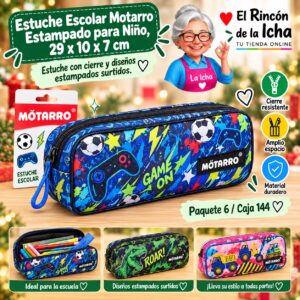 RI-0007864 Estuche Escolar Motarro Estampado para Niño, 29 x 10 x 7 cm
