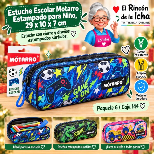 Estuche Escolar Motarro Estampado para Niño, 29 x 10 x 7 cm