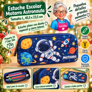 RI-0007869 Estuche Escolar Motarro Astronauta Tamaño L, 45,5 x 23,5 cm