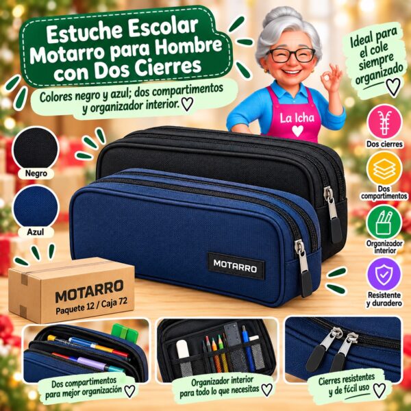 Estuche Escolar Motarro para Hombre con Dos Cierres