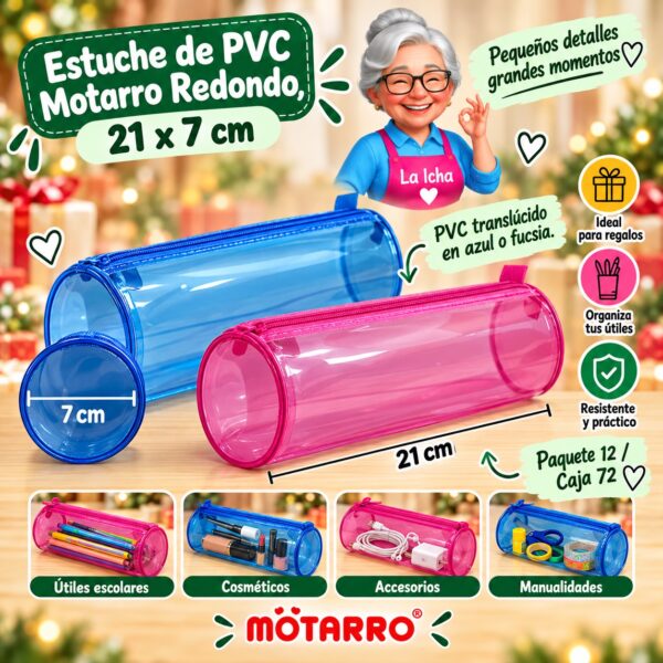 Estuche de PVC Motarro Redondo, 21 x 7 cm