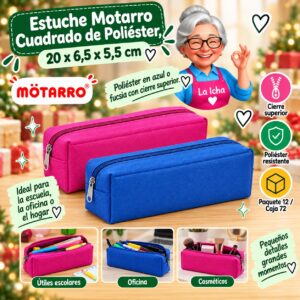 RI-0007877 Estuche Motarro Cuadrado de Poliéster, 20 x 6,5 x 5,5 cm