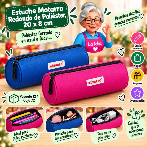 Estuche Motarro Redondo de Poliéster, 20 x 8 cm