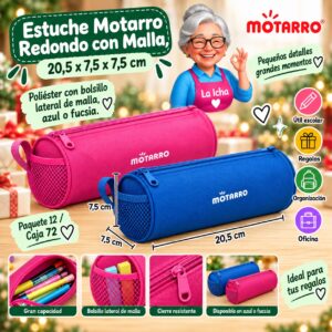 RI-0007879 Estuche Motarro Redondo con Malla, 20,5 x 7,5 x 7,5 cm