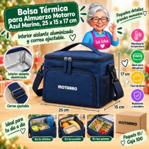 RI-0007880 Bolsa Térmica para Almuerzo Motarro Azul Marino, 25 x 15 x 17 cm