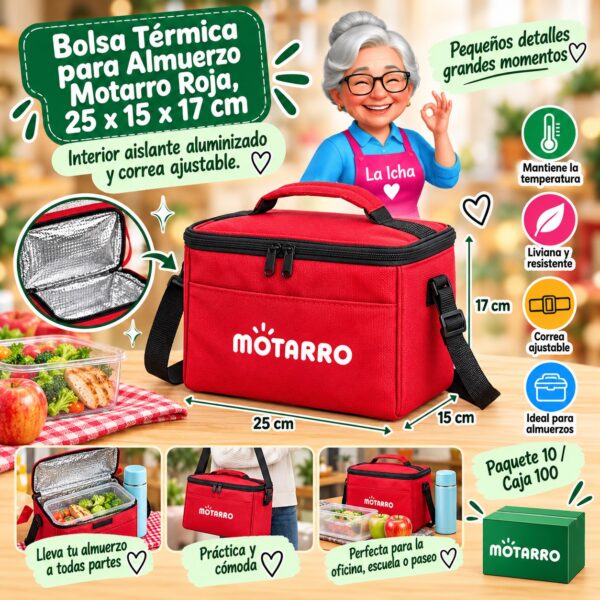 Bolsa Térmica para Almuerzo Motarro Roja, 25 x 15 x 17 cm